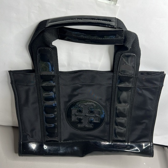 Tory Burch Large A4 Black Nylon Patent Hidden Snap Tote Bag - Picture 12 of 13
